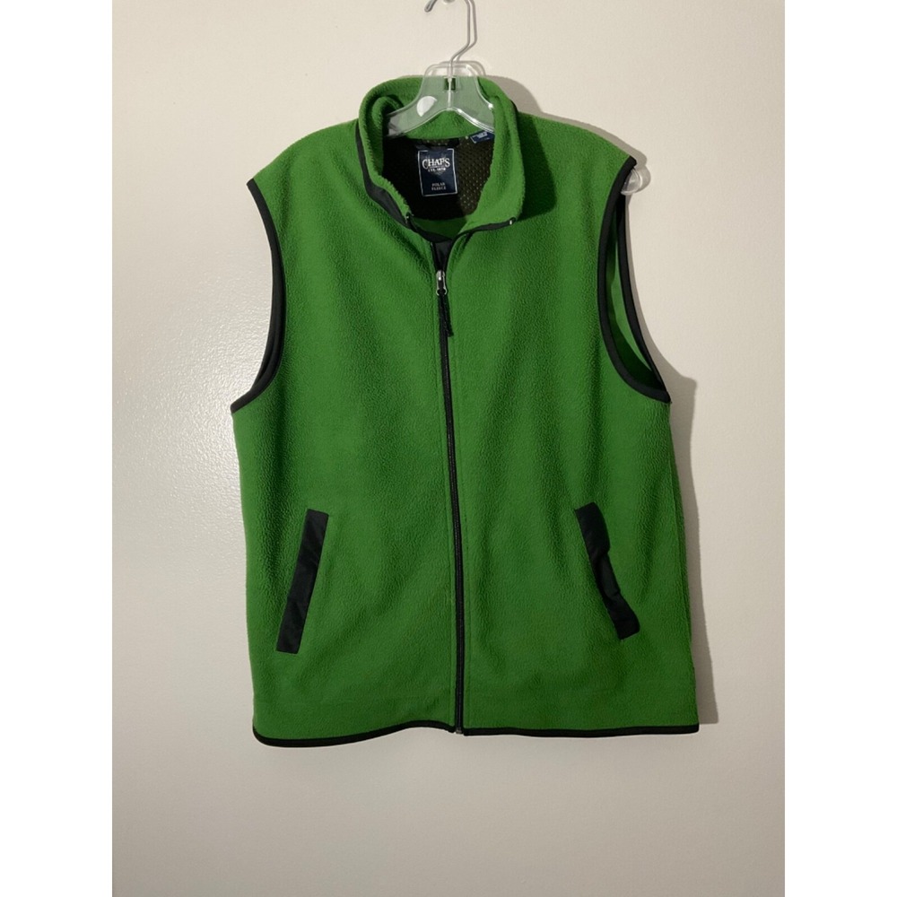 Chaps Polar Fleece Vest Full Zip Sleeveless Green L